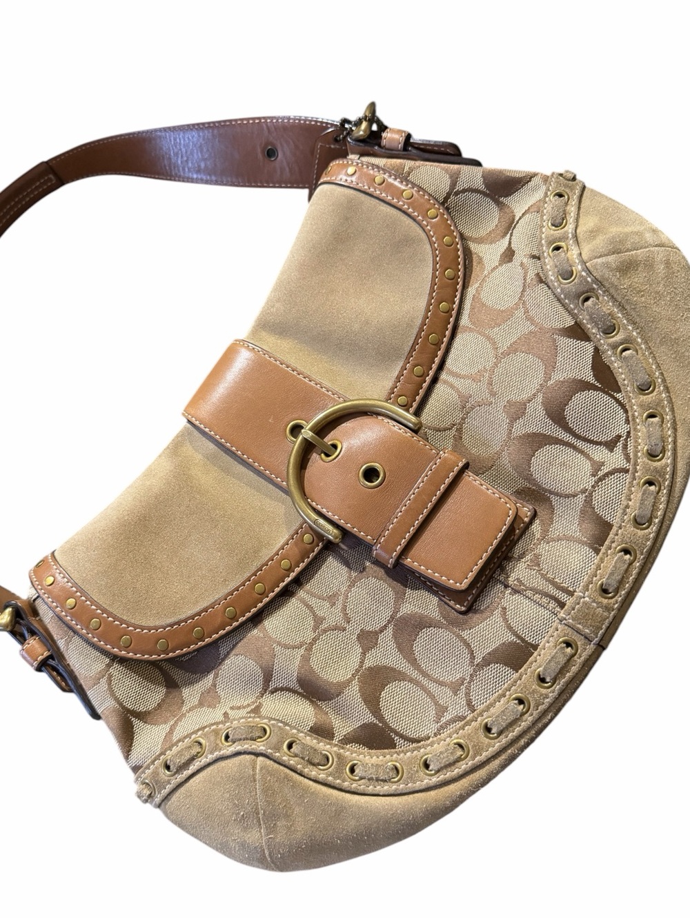 💗Vintage 2006 COACH Signature C Suede Hobo Bag Purse 90s Y2K VTG Aesthetic Large - Picture 3 of 10